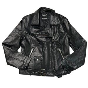 Express Faux Leather Women's Size L Moto Jacket Black Asymmetrical Zipper    SHO